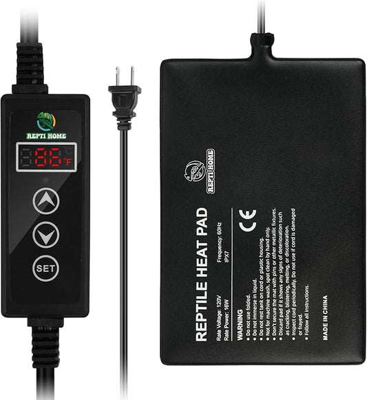 Reptile Heat Pad with Digital Thermostat, Under Tank Terrrarium Heat Mat 16W 8 * 12 Inch, Temperature Controller Heating Pad for Reptile, Turtles, Lizards, Snake, Hermit Crab, Frogs