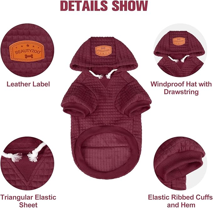 BEAUTYZOO Dog Hoodie for Small Medium Large Dogs, Winter Fall Warm Dog Clothes for Puppy S M Sized Dogs Girl Boy, Dog Sweater Shirt Hoodies with Pocket Bulldog Pitbull Cat Clothing Coat£¬Wine Red ML