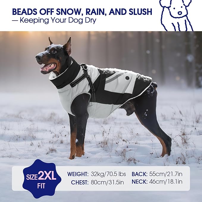 FUAMEY Dog Winter Jackets for Small Dogs,Dog Coat with Harness Built in,Waterproof Dogs Snowsuits Warm Pet Jacket Zip Up Fleece Cold Weather Coats Reflective Puppy Vest with Pocket Black XS