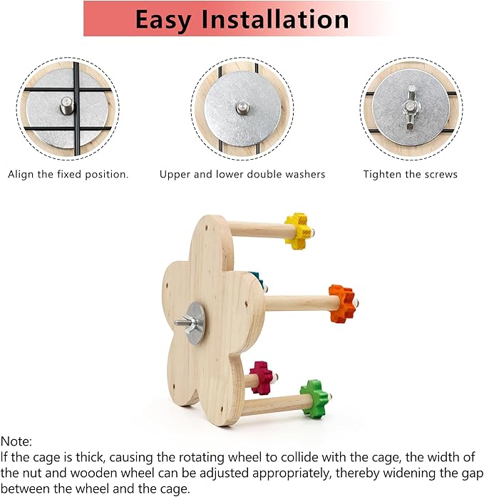2 Pcs Bird Rotating Perch Toy,Durable Unique Wooden Ferris Wheel Parrot Toys with 5 Perches,Bird Cage Accessories for Parakeet, Cockatiel, Budgerigar,Conures, Lovebirds(Rotating-5cha-2P)