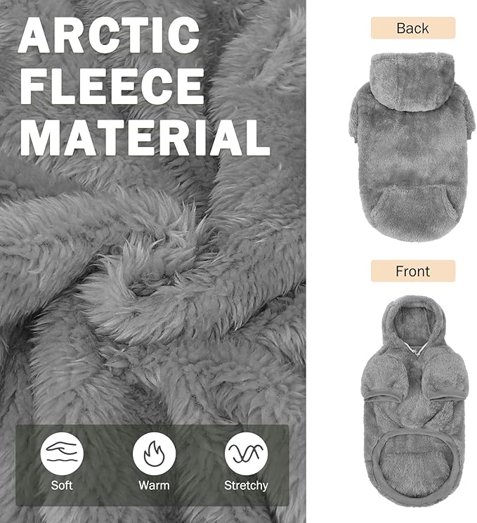 SCENEREAL Fuzzy Sweater Hoodie for Medium Large Sized Dogs, Fleece Warm Sweatshirt With Hat and Pocket, Large Girl Boy Clothes for Winter, Cute Male/Female Jacket With Leash Hole