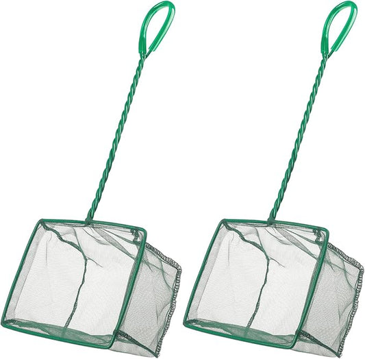 Pawfly Aquarium Fish Net with Braided Metal Handle Square Net with Soft Fine Mesh Sludge Food Residue Wastes Skimming Cleaning Net for Fish Tanks Small Koi Ponds and Pools