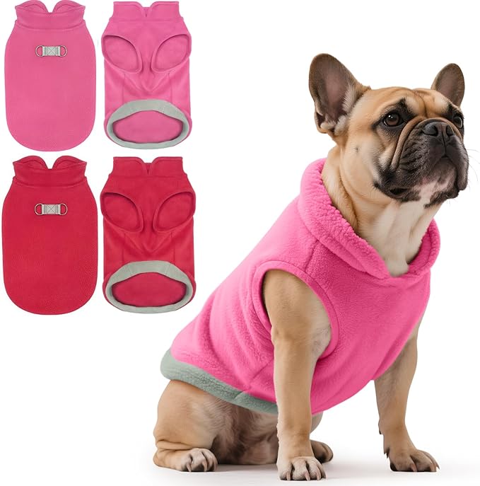 Idepet 2 Pack Dog Fleece Vest Sweater Warm Pullover Jacket with D-Ring Leash Reflective Winter Coat Hoodie for Small Medium Dogs Puppy Cat Pet Clothes (Red&Rose Red, X-Large)