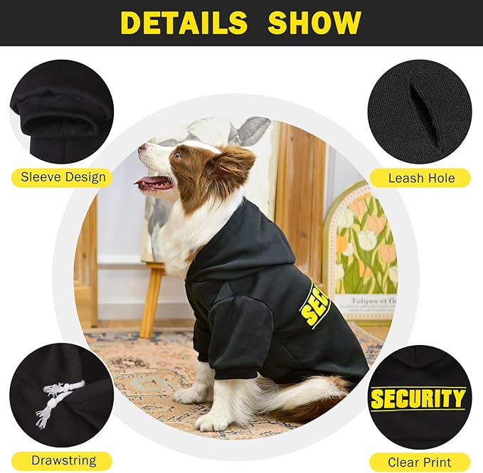 SCENEREAL Security Dog Hoodie Sweater - Brushed Fleece Dog Clothes with Hat, Warm Winter Coat for All Weather, S-XL