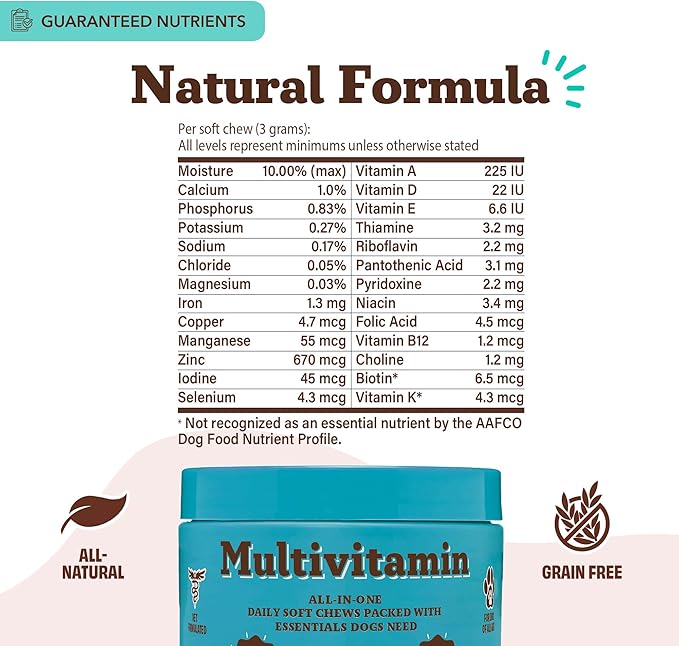 Natural Dog Company Multivitamin for Dogs – Daily Soft Chews with Vitamins, Minerals & Antioxidants, Immune & Joint Support, for All Ages, Sizes & Breeds, Bacon & Peanut Butter – 90 Count