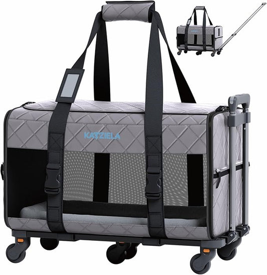 Pet Carrier Airline Approved - Dog Carrier with Wheels - TSA Airline Approved Dog Carrier - Rolling Pet Carrier with Wheels for Small to Medium Size Cat or Dog - Airplane Cabin Animal (Dark Grey)