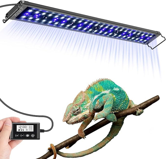 27-Inch LED UVA UVB Light for Reptiles with Controller, Full Spectrum UVA & UVB Reptile Light with Auto 24-Hour Cycle Timer & 10 Dimmable for Bearded Dragons, Turtles, Frogs, Snakes, Plants