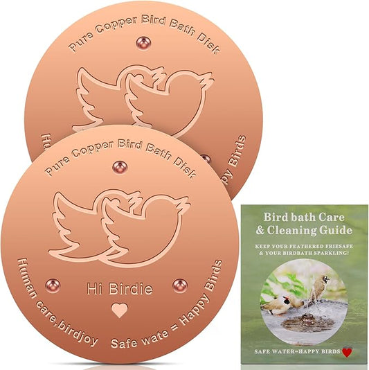 Bird Bath Cleaner Disk: 99.99% Pure Copper Water Purifier, 0.6mm Reinforced & 3-Point Support, All-Season Universal Fit for Outdoor Baths | Gift a Bird Bath Cleaning Guide