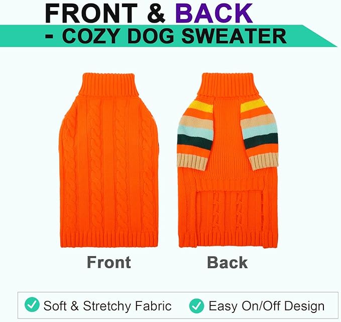 Dog Sweater Thick, Sweaters for Large Size Dogs Comfy, Stretchy Pullover Dog Sweater for Large Doggie, Christmas Dogs Sweaters Unisex, Warm Pet Knitwear Boston Terrier, Frenchie (Orange L)