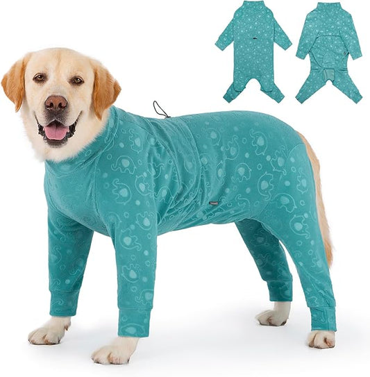 Dog Coats Autumn Winter Jumpsuit for Large Medium Dogs, Warmer Recovery Suit Polar Fleece Dog Bodysuit Lightweight Pajamas Pullover Stretchy Onesie Four-Legged Cold Weather Clothes (2XL, Green)