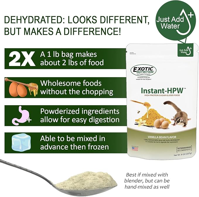 Instant-HPW 18 lb (Makes 24 lb) - All Natural Vitamin Enriched Sugar Glider Food - Healthy & Nutritious - High Protein Wombaroo - Staple Diet