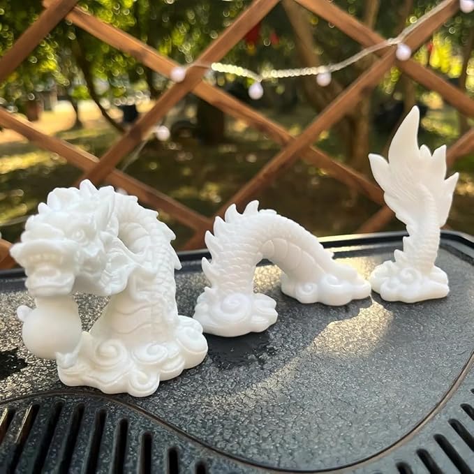 livelyfish Aquarium Dragon Statue Sandstone Ornaments Asian Fish Tank Decor for Freshwater Saltwater Tank Landscape Garden Decorations (White)