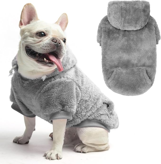 SCENEREAL Fuzzy Hoodie for Small to Large Dogs, Warm Fleece Dog Sweatshirt with Pocket, Winter Coat Clothes - Male/Female Dog Outfit with Leash Hole