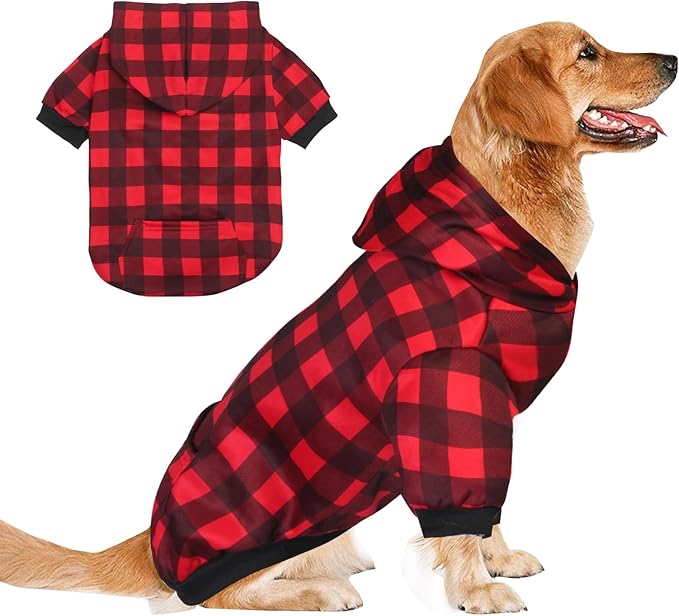 GreenJoy Plaid Dog Sweaters Hoodies Sweatshirts for Dogs Cats, Warm and Soft Cold Weater Coats for Christmas (Red, XX-Large)