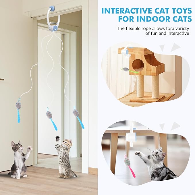 Interactive Cat Toys for Indoor Cats, Automatic Electric Flying Bird Cat Toy, Best Kitten & Adult Cat Enrichment Toy Hanging Electric Kitty Toys for Bored Cats, Light Blue