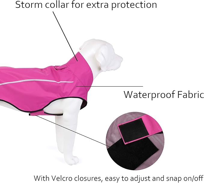 Mile High Life Dog Raincoat, Adjustable Waterproof Reflective Rain Jacket for Small Medium Large Dogs, Lightweight Breathable Pet Rain Coat with Leash Hole(Hot Pink,XS Chest 17-23")