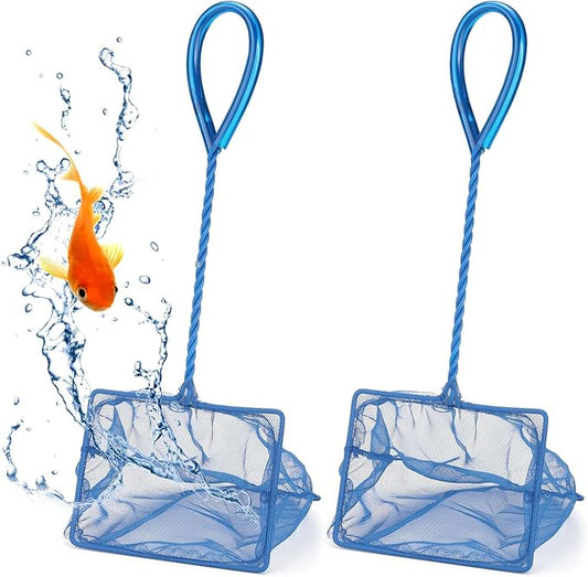 Mogoko 2 Pack Aquarium Net Fish Net, Small Net, Multi-Size Fine Mesh Aquarium Net with Long Plastic Handle for Fish Tank