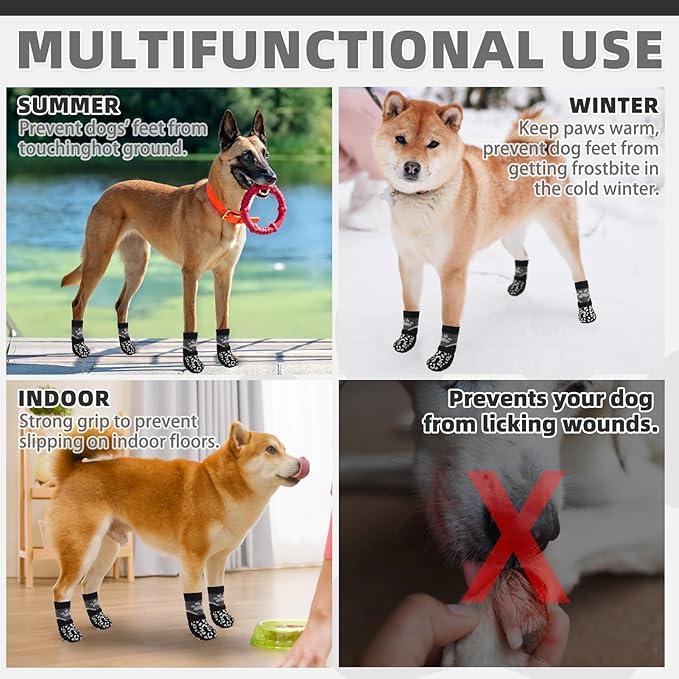KOOLTAIL Dog Socks for Hot/Cold Pavement to Prevent Licking Paws Scratching,Anti Slip Pet Boots&Paw Protector for Hardwood Floors,Traction Control Grip Booties for Small Medium Large Senior Dogs XL
