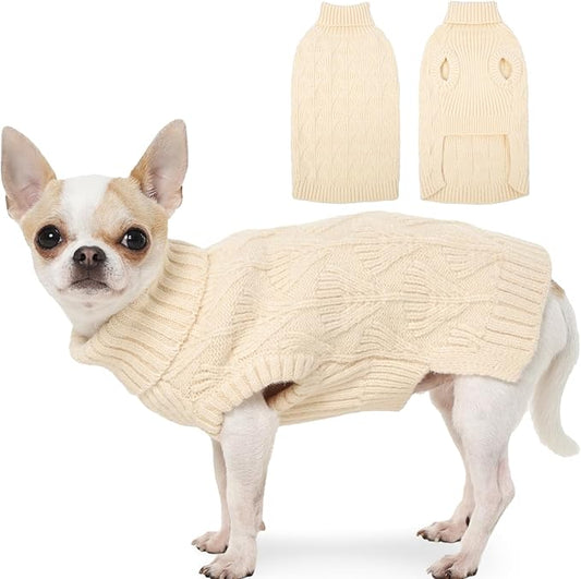 MIGOHI Small Dog Sweater, Lightweight Dog Sweaters for Small Dogs | Soft Pure Color Dogs Sweater Vest, Easy to Put On/Off, High Belly Opening Winter Cloth, Daily Wear, S, Beige