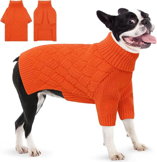 AOFITEE Dog Sweater, Dog Sweaters for Medium Dogs Girl, Warm Halloween Dogs Sweater, Winter Medium Pet Sweaters Female Male, Classic Turtleneck Knitwear for French Bulldog, Boston Terrier (Orange M)