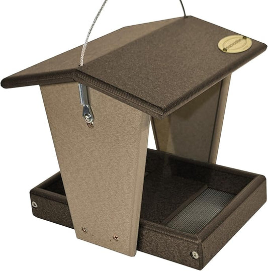 Plastic Hanging Hopper Bird Feeder, Small Bird Feeders for Outdoors, Suitable for Food Seed, Mealworm (Small, Milwaukee Brown & Weatherwood)