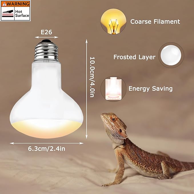 75W E26 Reptile Heat Lamp Bulbs - R63 Upgraded UVA Amphibian Basking Spot Light, Simulated Sunlight for Bearded Dragon, Lizard, Tortoise & chics, Daylight Bulb for Aquariums and Tanks|2 Pack