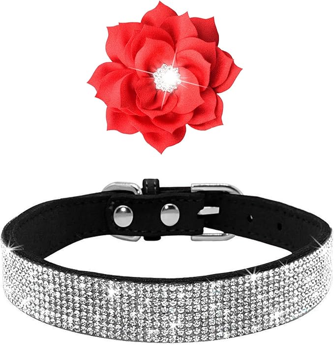 Cute Dog Collar with Bling Rhinestone, Fancy Crystal Diamond Glitter Pretty Jewel Soft Cat Collars for Small Medium Large Breed Dogs Girl Female Pet Puppy Kitten Terrier (M, Black2)