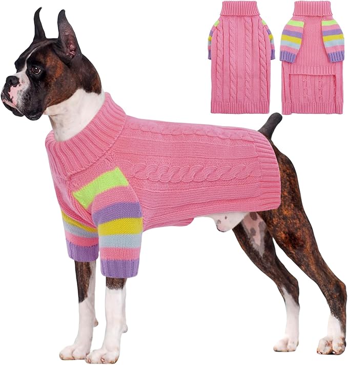 Dog Sweater Warm, Comfy Thick Sweaters for Large Size Dogs Girls Boys, Dog Christmas Sweaters Winter, Turtleneck Knit Sweater for Extra Large Dogs Boxer, Great Dane (Pink XXXXL)