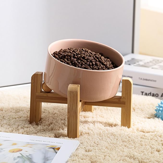 Petygooing Khaki Elevated/Raised 15°Slanted Ceramic Dog Bowl for Small and Medium Breeds, Tilted Anti Slip Pet Feeding Bowl,Food Water Dish with Stand for Cats and Dogs (28 OZ/3.6 Cups)