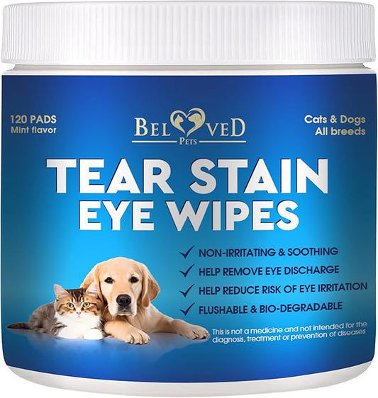 Cat & Dog Eye Wash Wipes & Tear Stain Remover, Cleaner | Eye Infection Treatment Helps Prevent Pink Eye, Relief Allergies Symptoms, Runny, Dry Eyes - Safe for Small Animals