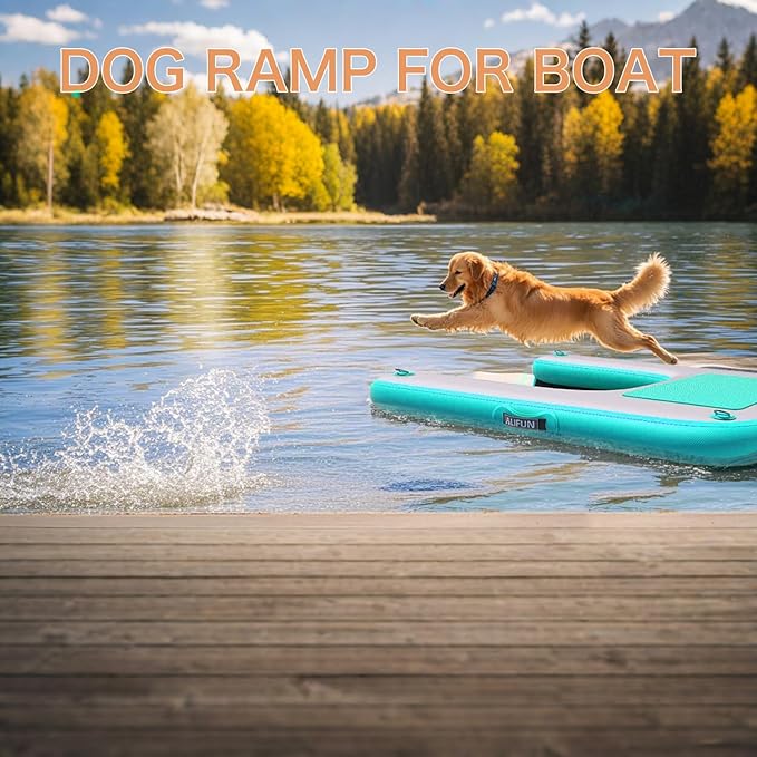 ALIFUN Inflatable Dog Water Ramp Safety Floating Dock Dog Pool Raft for Pool Lake Boat Non-Slip Floating Ladder for Pets Up to 220 LBs Bgreen 140CM Length