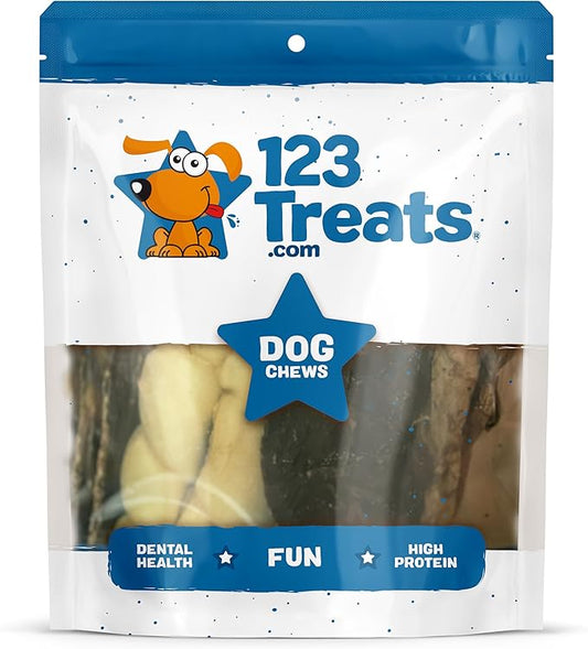 Assorted Natural Dog Chews - Lamb, Beef, Pork & Chicken Jerky Mixed Dog Treats, Digestible Gluten Free Chews, Long Lasting, Medium & Large Breeds Variety Pack | 2 lb