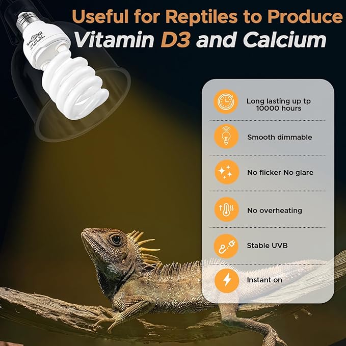 13 W UVA UVB 5.0 Reptile Lights 2Pack Energy Saving Reptile Heat Lamp UVB Bulb Spiral Compact Bulb Fit for Rainforest Type Reptile/Snake/Lizard/Insect/Turtle/Tortoise