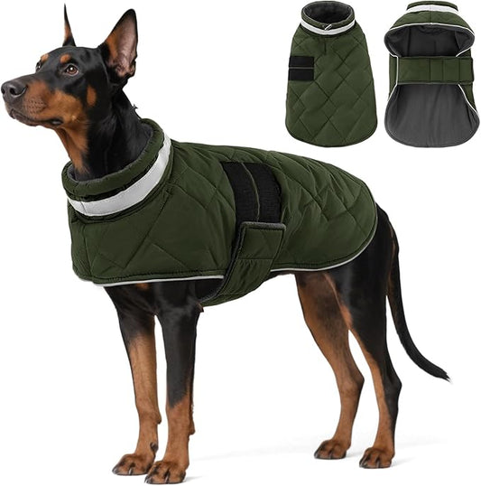 Dog Winter Coat Warm Padded Puppy Jacket Windproof Water Resistant Clothes for Small Medium Large Pets Christmas Sweater Outfit Vest(Green, XL)