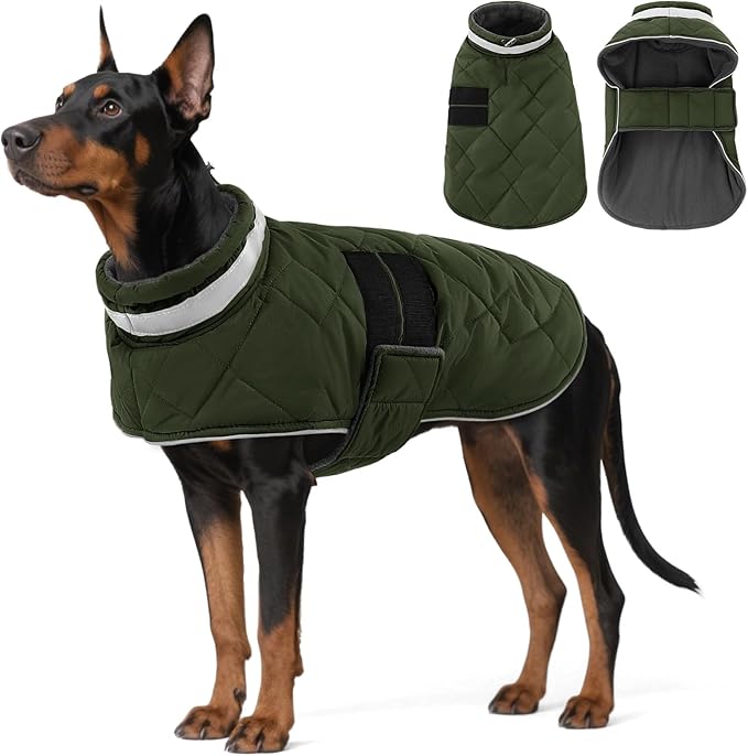 Dog Winter Coat Warm Padded Puppy Jacket Windproof Water Resistant Clothes for Small Medium Large Pets Christmas Sweater Outfit Vest(Green, 3XL)