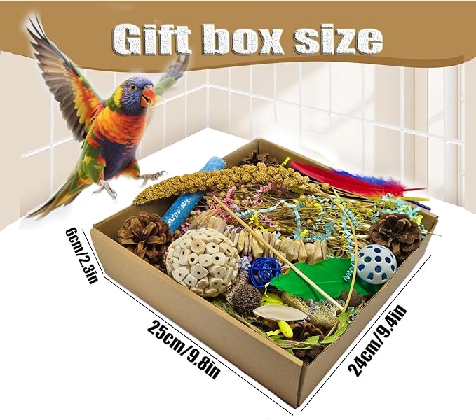 Natural Bird Foraging Toys, Interactive Chew Toys, Perfect for Parakeets, Cockatiels, Conures, Sun Conures and Other Small to Medium Bird Shred Toys