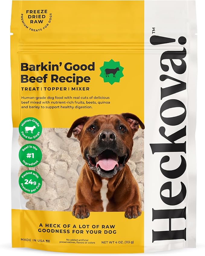 Barkin’ Good Beef - Freeze Dried Raw Dog Treats, Human Grade Beef Heart and Liver for Training, Meal Topper, High Protein, 24g Per Cup, Made in The USA, 4oz Bag