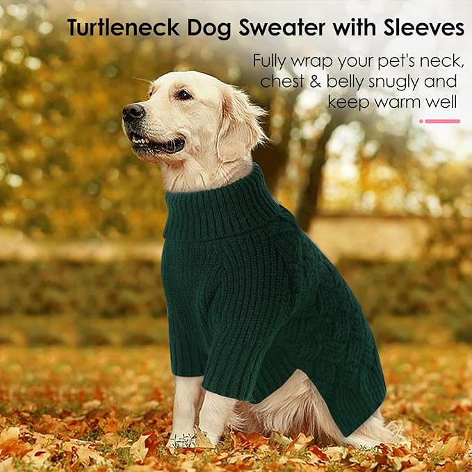 AOFITEE XL Dog Sweater, Dog Sweater Large Size Dogs, Large Dogs Sweaters for Female Male, Turtleneck Thick Warm Knitted Winter Fall Pet Sweatshirt Pullover, Solid Pet Christmas Sweaters (Green, XL)
