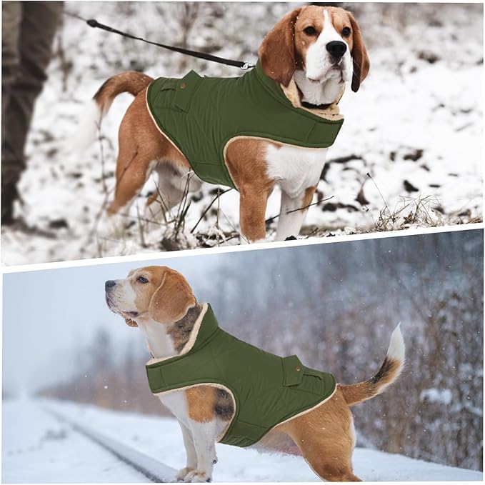 ASENKU Warm Dog Winter Coat Fleece & Turtleneck Dog Puffer Jacket with Pockets Waterproof Pet Cold Weather Clothes with Leash Hole for Medium Large Dogs