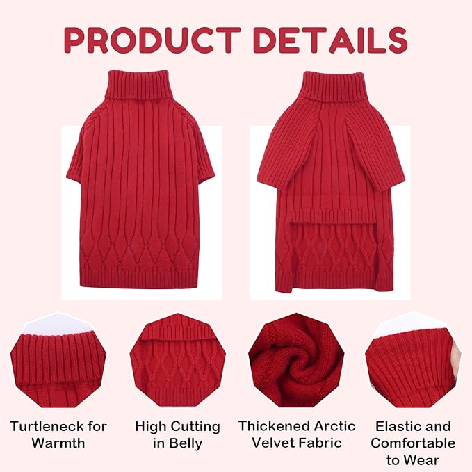 XL Dog Sweater for Extra Large Dogs, Warm Winter Fall Turtleneck Knitwear, Christmas Outfit for Girls Boys, Pet Sweatshirt Clothes (Red XL)