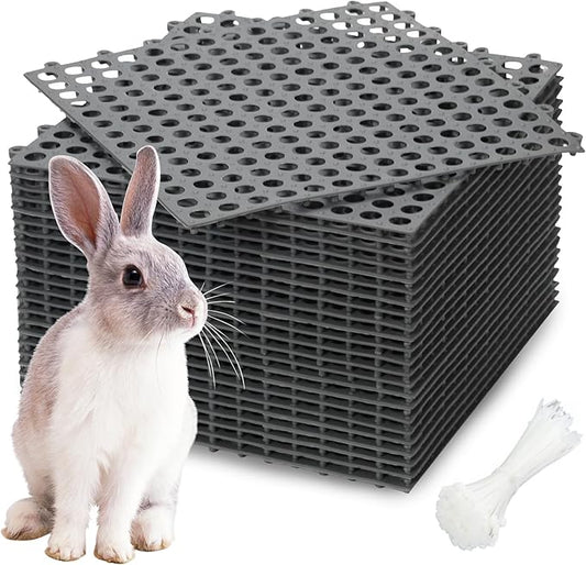 Rabbit Cage Mat Floor 24 Pcs Plastic Bunny Resting Mats for Wire Cage Bottom 12x12 Washable Small Animal Feet Pad with Holes for Chinchilla Ferret Guinea Pig Easy to Cut and Splice (Grey)
