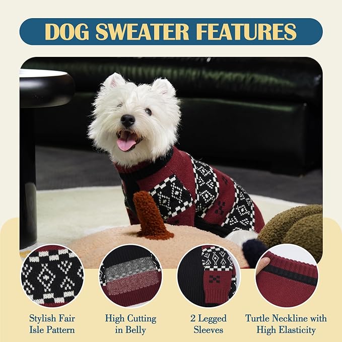 ROZKITCH Dog Sweaters for Medium Dogs Girl Boy, Thick Knit Dog Sweater, Heavy Winter Coat for Small Breeds, Turtleneck Pullover for Medium Dogs DarkRed L