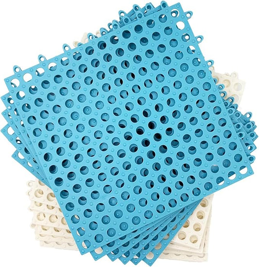Rabbit Cage Mat Floor-12 Pcs Plastic Bunny Resting Mats for Wire Cage Bottom 12x12 Pet Feet Pad with Holes for Chinchilla Ferret Guinea Pig Squirrel, Easy to Cut and Splice (6 Blue&6 White)