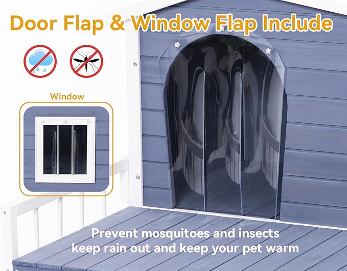 Petsfit Large Dog House - 45" L x 54" W x 33" H with Terrace & Openable Roof, XL Outdoor House for Large Dogs, Window & Door Flap