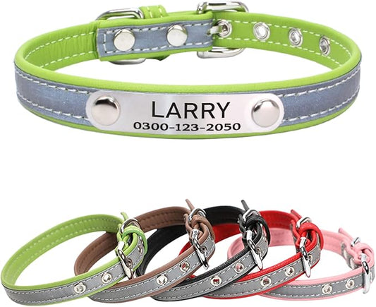 Yonsbox Custom Personalized Reflective Dog Collar with Name Plate Engraved Cute Dog Collars for Male Female Boy Girl Small Dogs Green, S