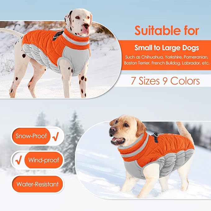 AOFITEE Dog Coat, Warm Dog Jackets for Small Dogs, Dogs Winter Coat with Harness Built in, Reflective Pet Winter Jacket, Waterproof Windproof Puppy Puffer Jacket Fleece Vest, Orange XS