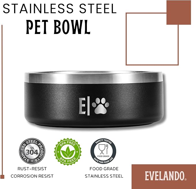EVELANDO® 32 oz Premium Stainless Steel Pet Bowl with Triple Layer Insulation Keeps Food Warm and Water Fresh Non Slip Silicone Base BPA Free Elegant Dish for Small and Medium Dogs or Medium Cats