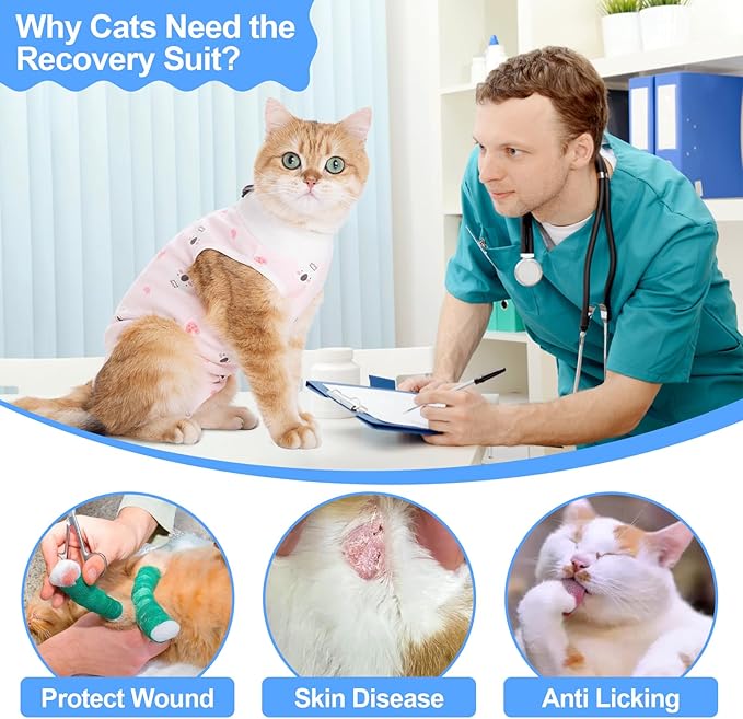Cat Recovery Suit Female, Breathable Cat Onesie After Surgery Female for Abdominal Wounds or Skin Diseases, Surgery Recovery Suit Kitten Onesie After Spay Wear Anti Licking