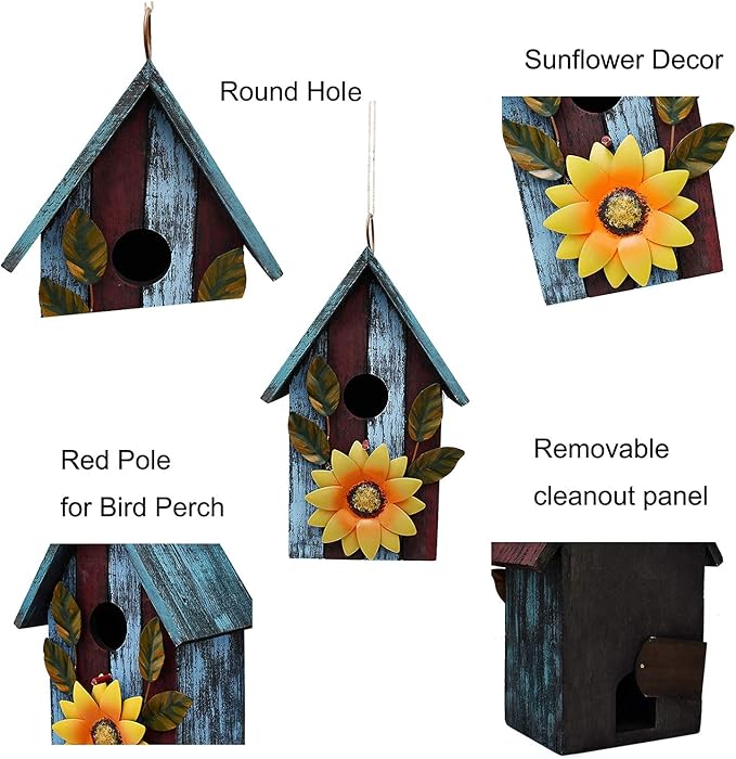 2X Wooden Bird Houses for Outside Garden Patio Decorative Bird Houses Bird Nest Box Spring Outdoor Hanging Bluebird House for Small Bird Finch Cardinal
