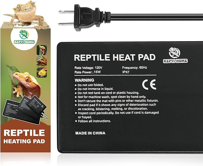 Reptile Heat Pad 8x12 Inch 24W, Terrarium Heating Mat Under Tank, Reptile Heat Mat/Pad for Amphibians, Turtle, Lizard, Bearded Dragon, Hermit Crab, Frog, Snake